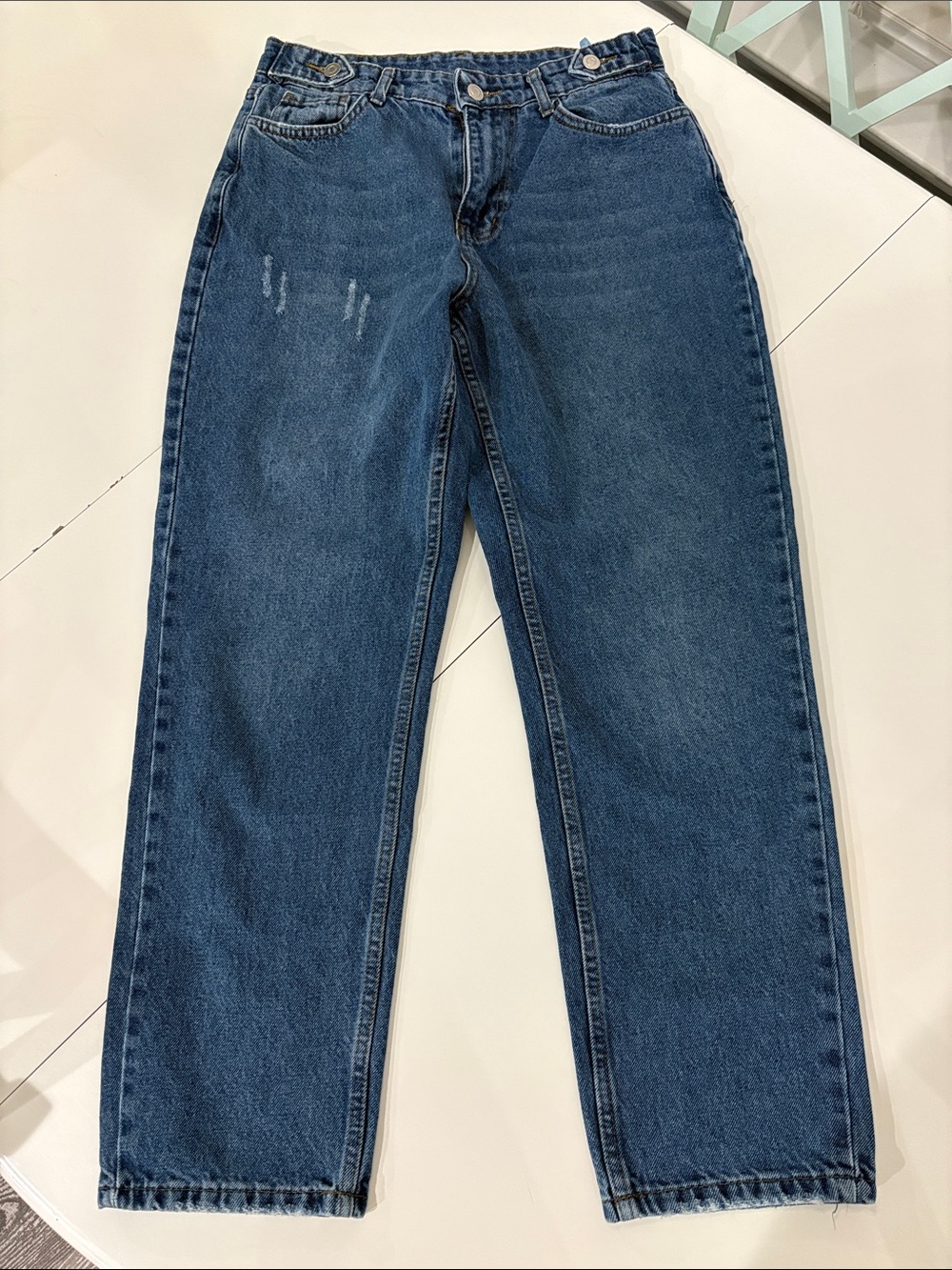 SHEIN High-Rise Straight Leg Jeans in Dark Blue